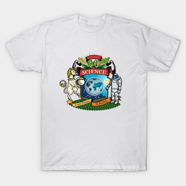 Coat of arms with globe, unicorn and astronaut T-Shirt by Mollie